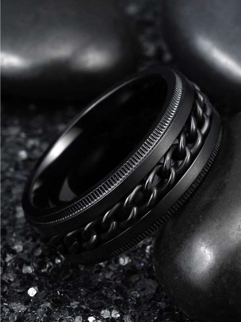 New Arrivals Black Chain-Accent Mens Ring
